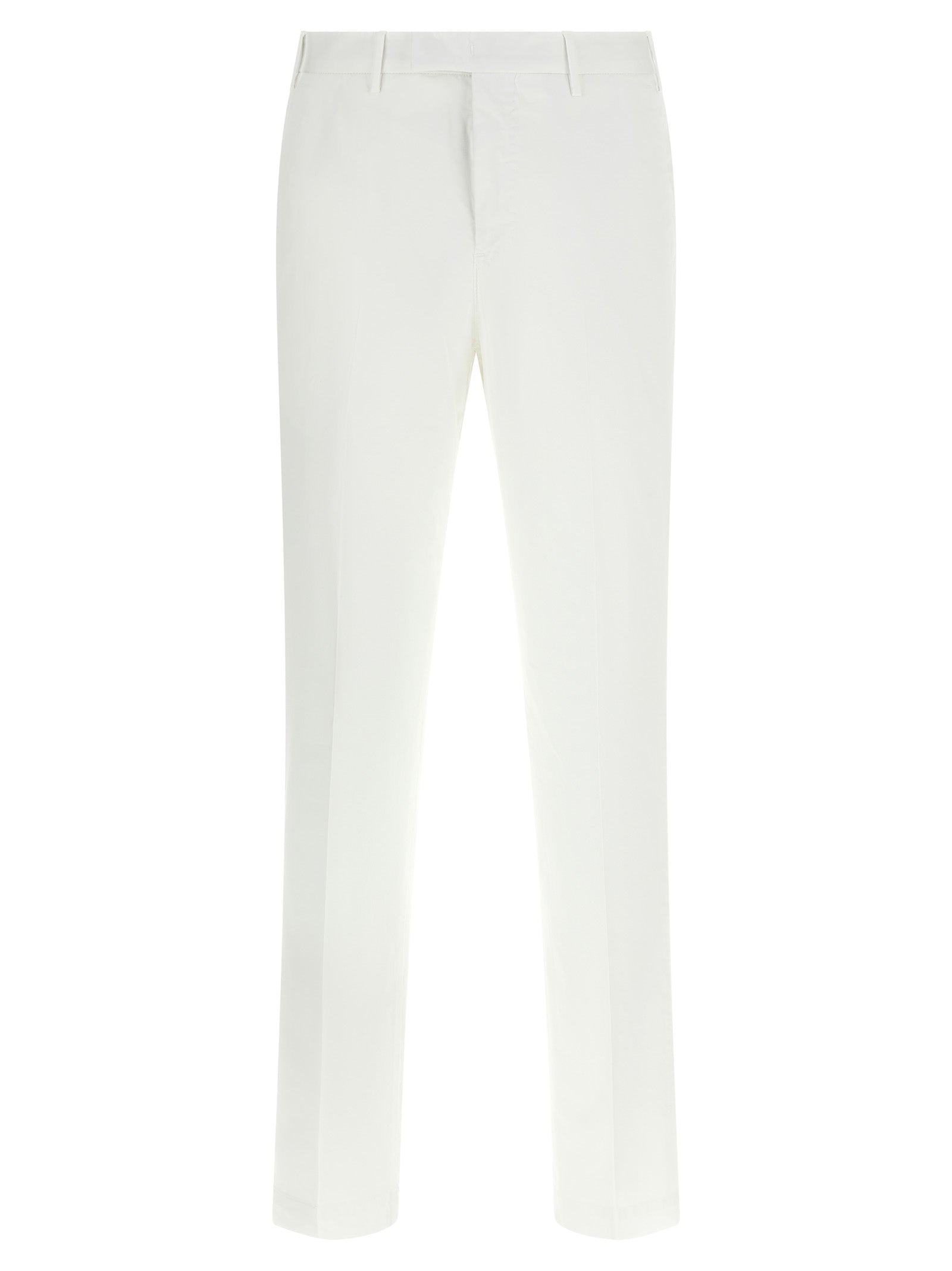 Trousers by PT Torino for men in stretch cotton white features a sculptural silhouette, showcasing a sculptural and long with a sophisticated mid rise for a sculptural finish.