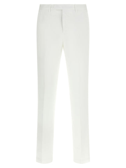 Trousers by PT Torino for men in stretch cotton white features a sculptural silhouette, showcasing a sculptural and long with a sophisticated mid rise for a sculptural finish.