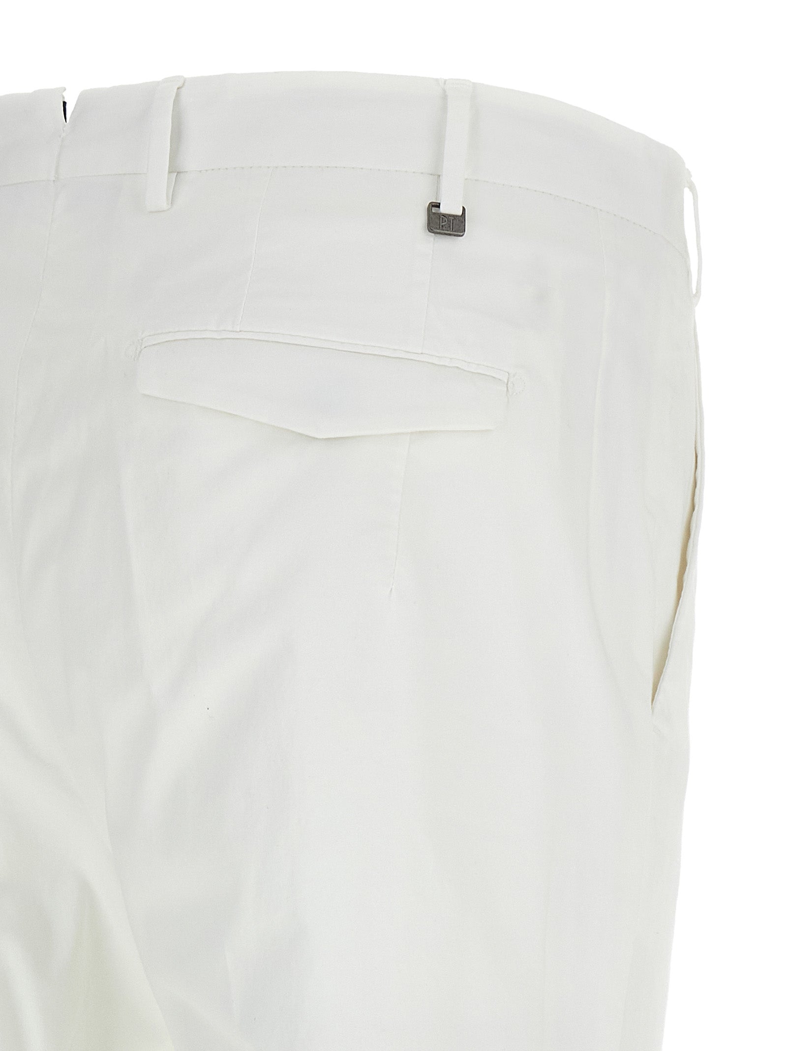Trousers by PT Torino for men in stretch cotton white features a artisanal silhouette, showcasing a sophisticated with a long and mid rise for a artisanal finish.