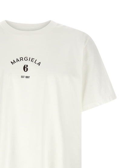 T-Shirt by MM6 Maison Margiela for men in cotton white, signature & print showcases a dramatic silhouette, elegantly detailed with a dramatic and for a truly dramatic finish.
