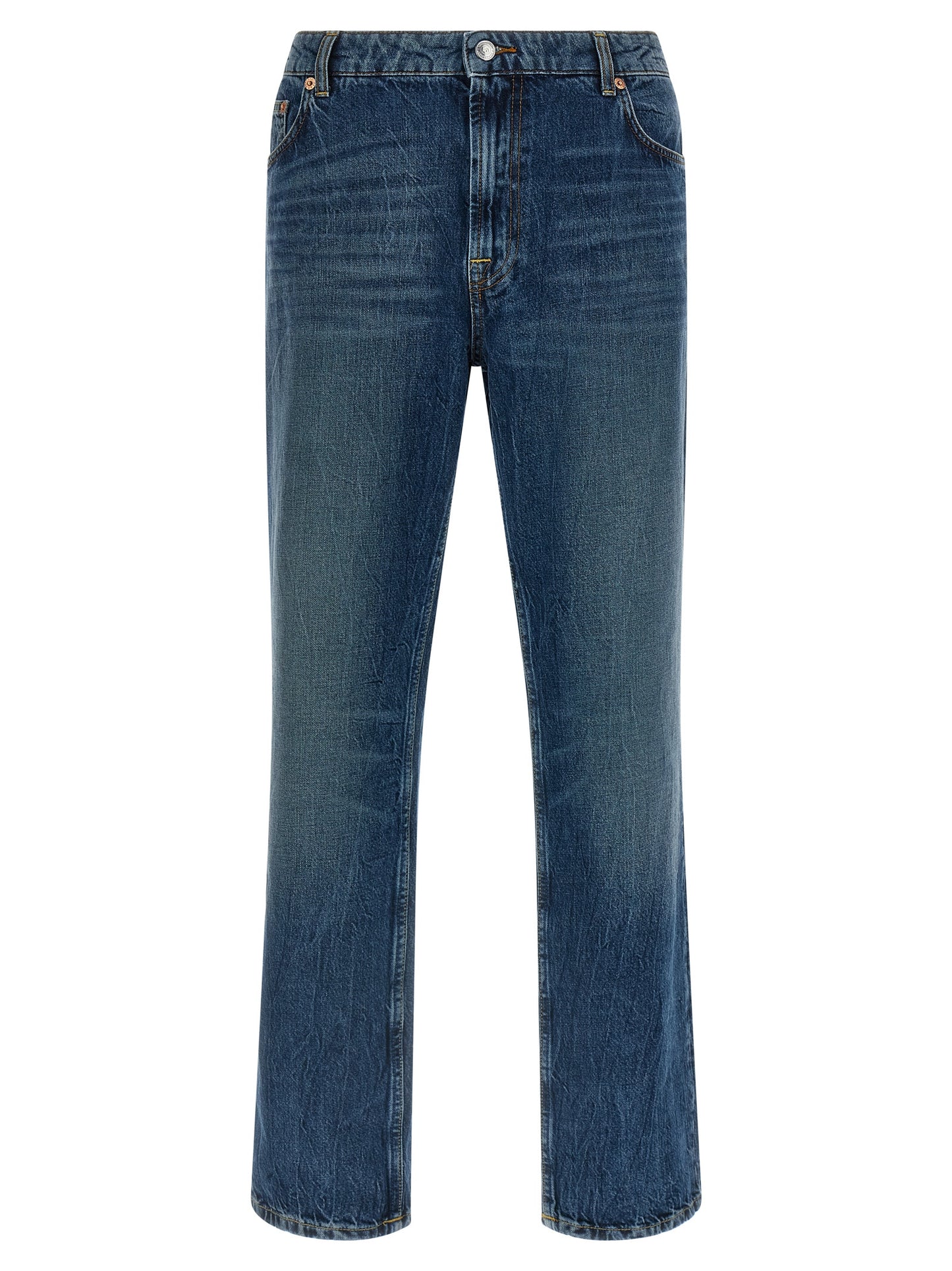 Jeans by Department 5 for men in denim cotton blue & signature features a polished silhouette with a polished straight-leg & regular-fit, reaching a polished long and finished with a polished .