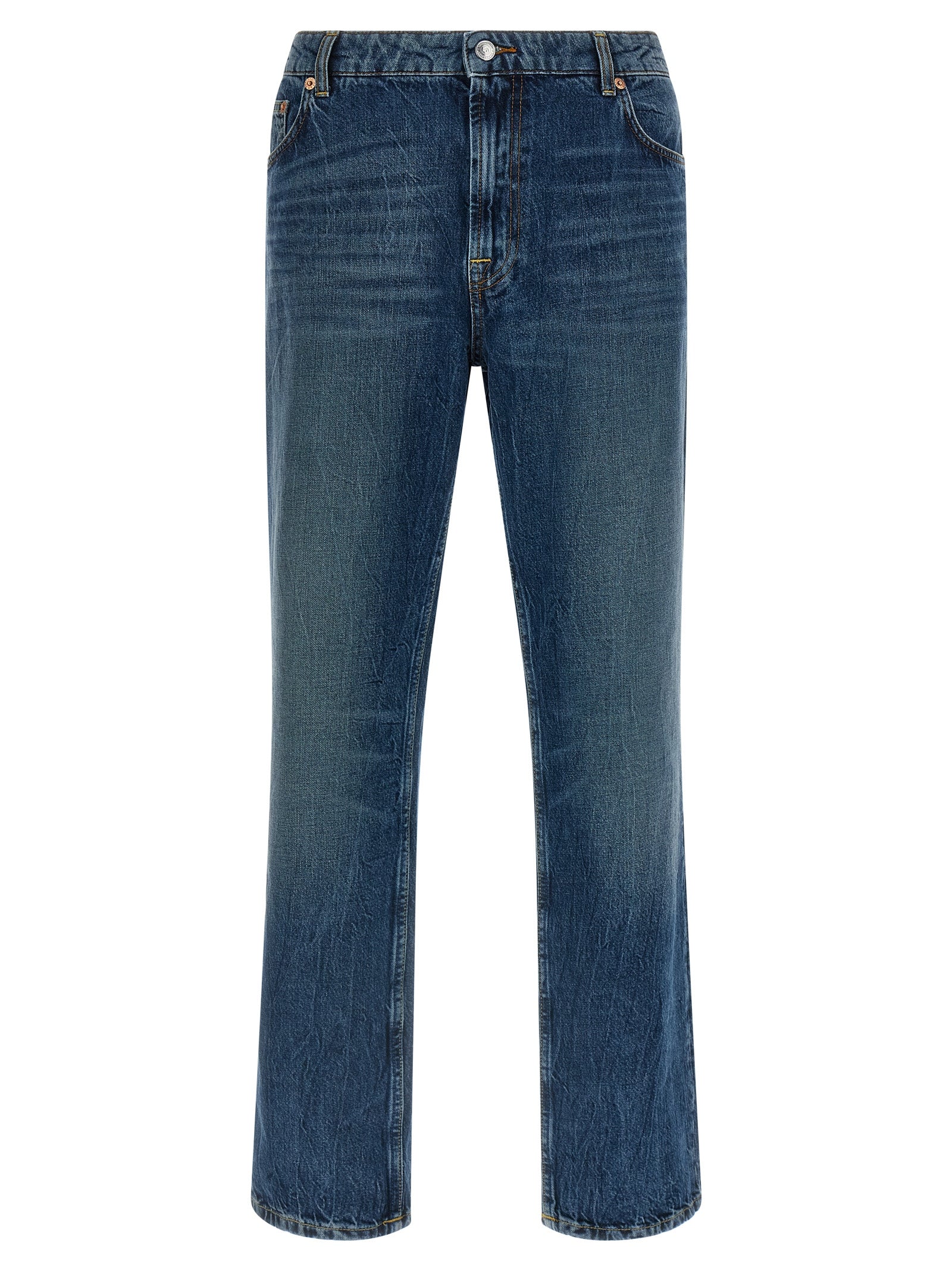 Jeans by Department 5 for men in denim cotton blue & signature features a polished silhouette with a polished straight-leg & regular-fit, reaching a polished long and finished with a polished .
