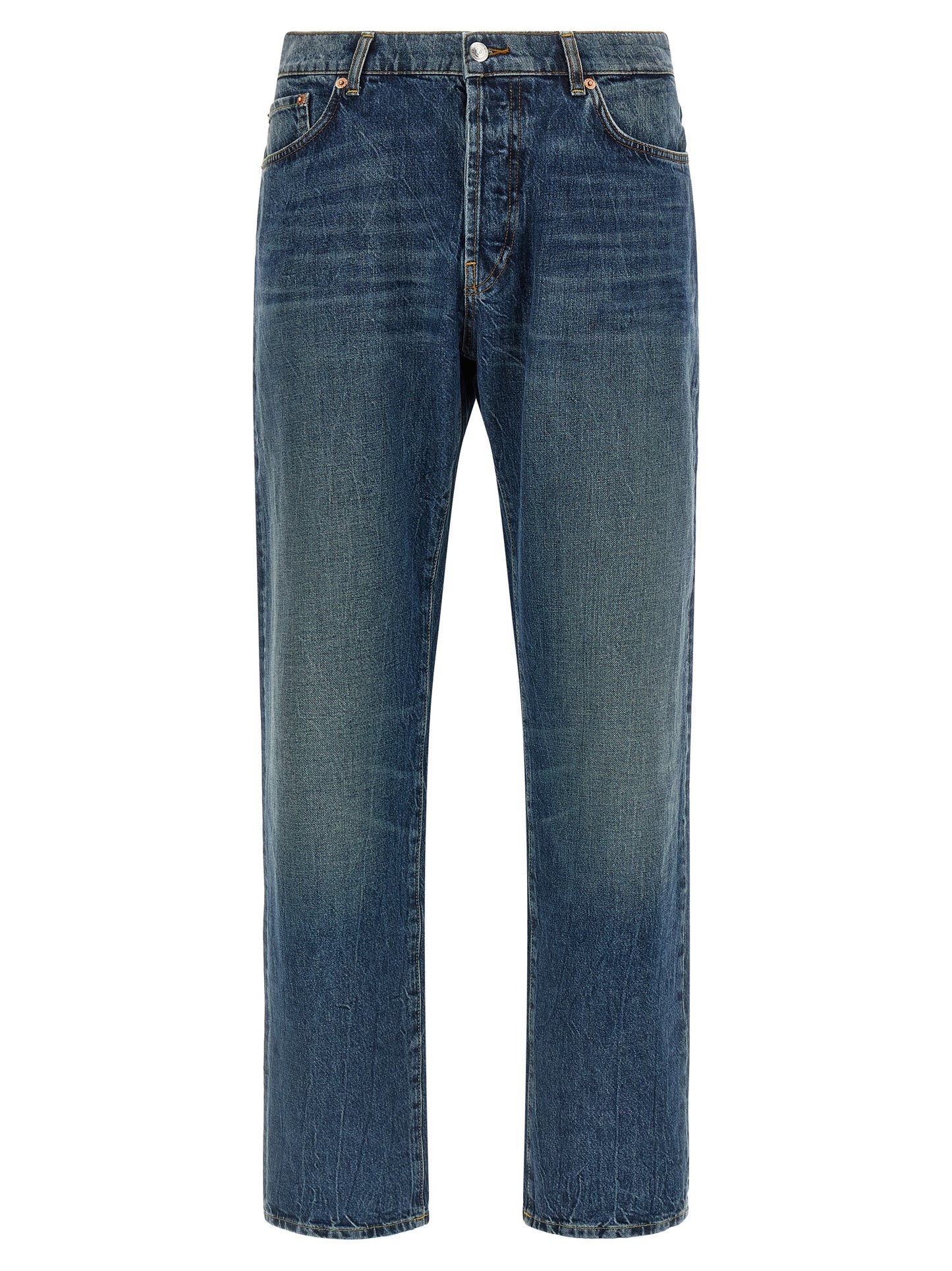 Jeans by Department 5 for men in denim cotton blue features a polished silhouette with a polished straight-leg, reaching a polished long and finished with a polished .