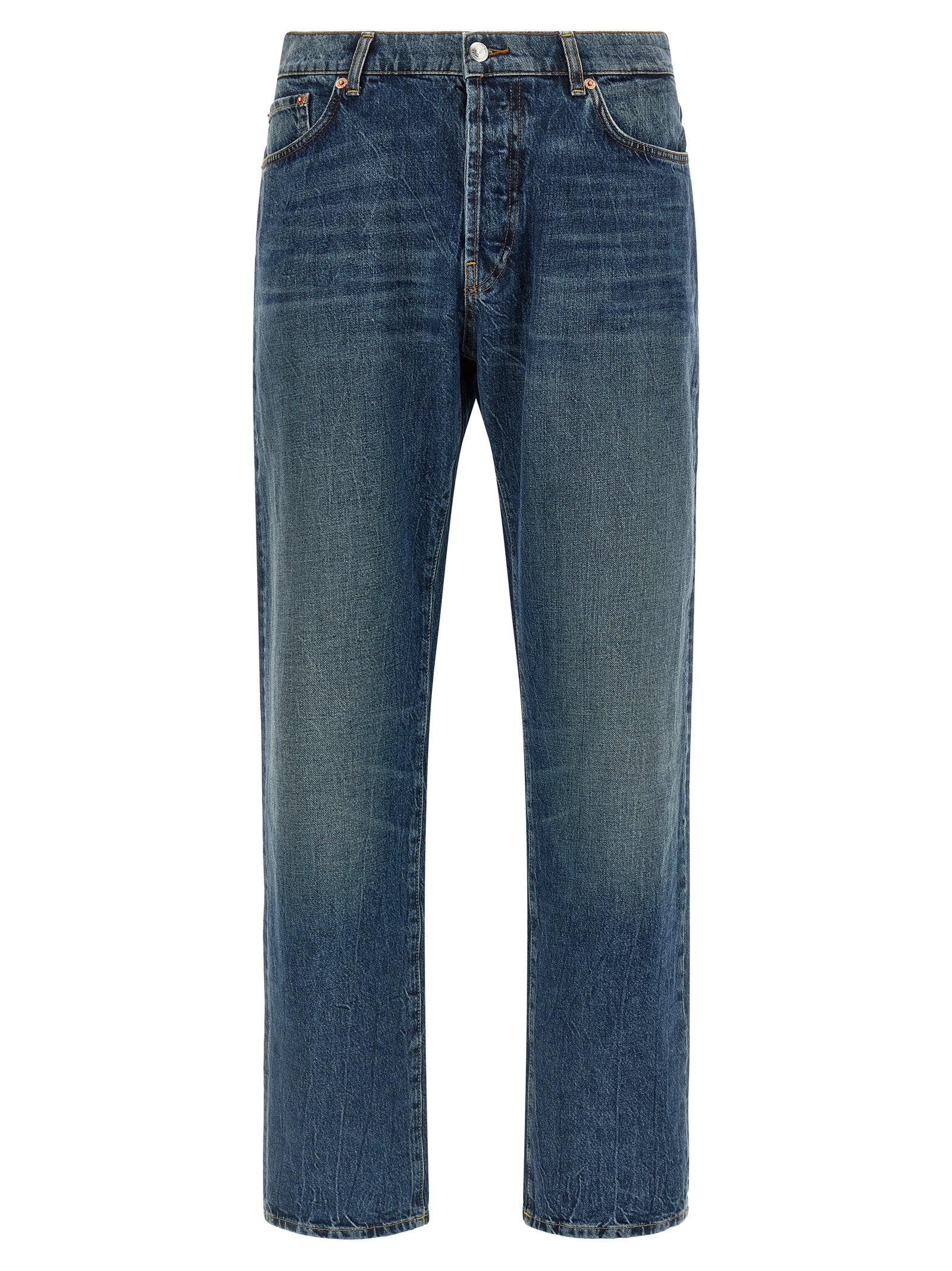Jeans by Department 5 for men in denim cotton blue features a polished silhouette with a polished straight-leg, reaching a polished long and finished with a polished .