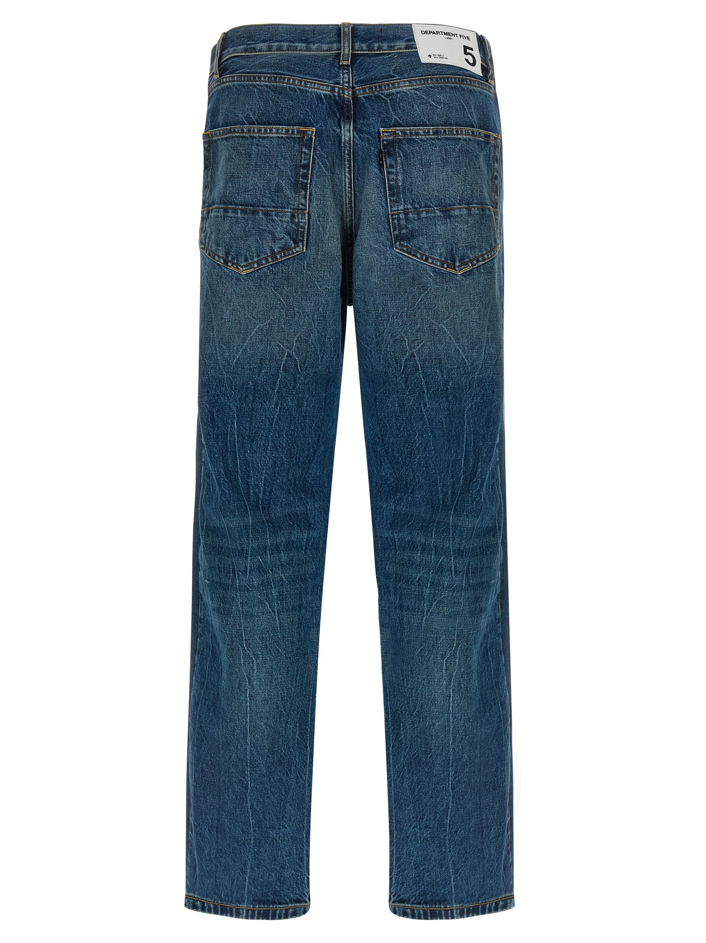 Jeans by Department 5 for men in denim cotton blue presents a tailored silhouette, showcasing a tailored straight-leg and long cut with a refined for a truly tailored aesthetic.