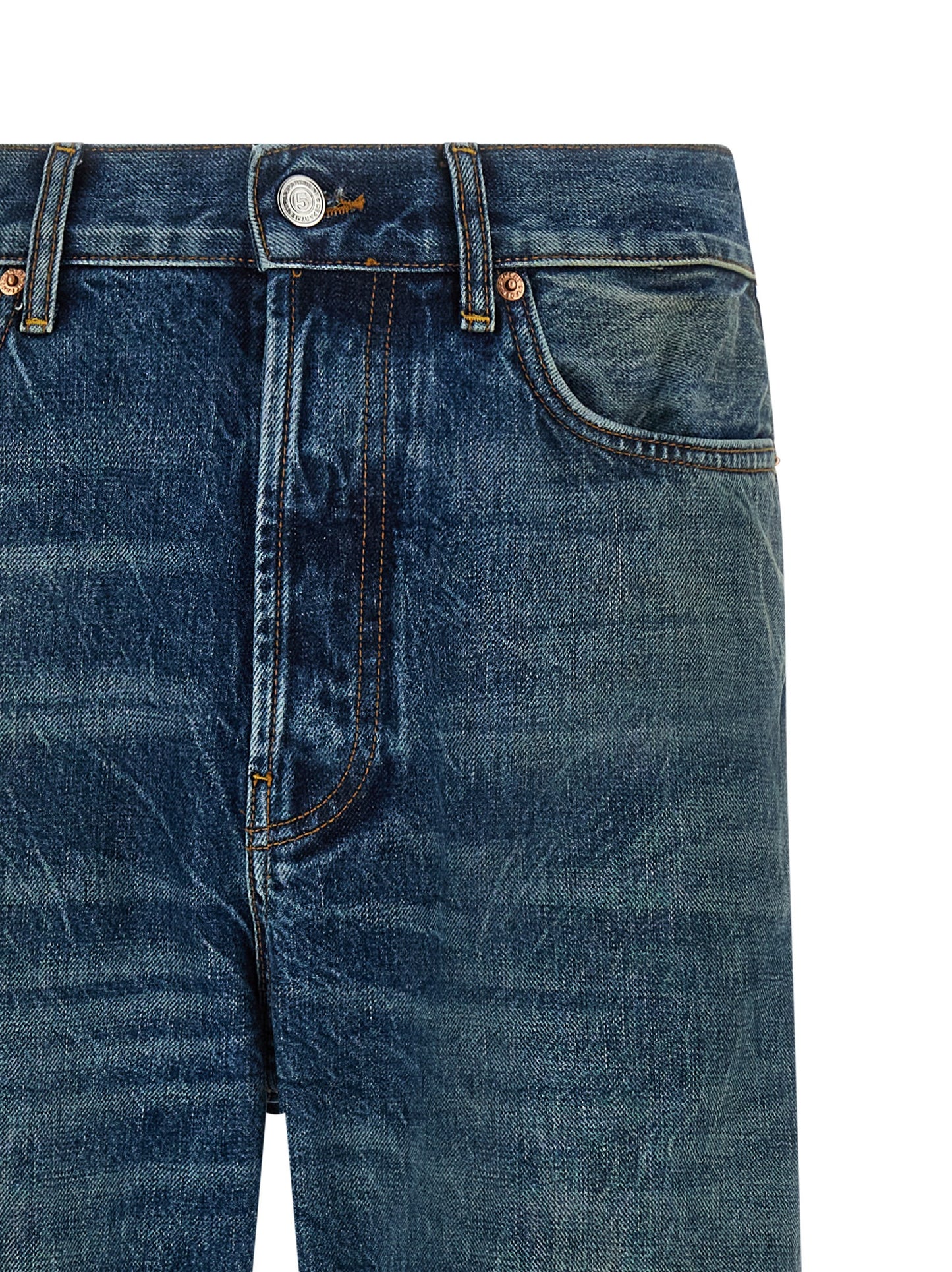 Jeans by Department 5 for men in denim cotton blue features a polished silhouette with a polished straight-leg, reaching a polished long and finished with a polished .