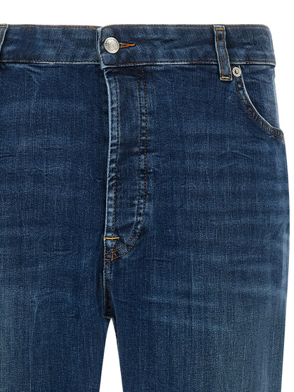 Jeans by Department 5 for men in stretch denim cotton polyester blue & patterned features an sophisticated mid rise and cropped with a precise cropped, creating a sophisticated and sophisticated silhouette.