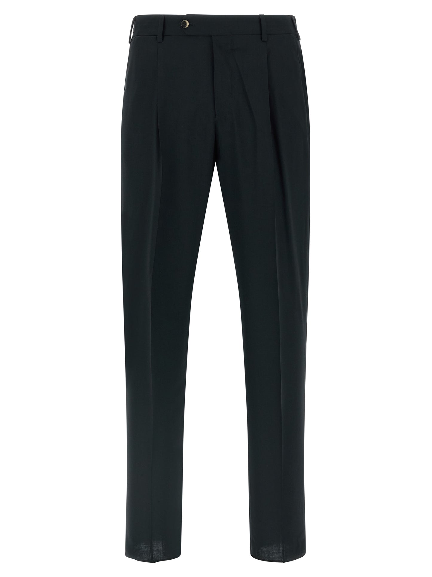 Trousers by PT Torino for men in virgin wool black features an on trend silhouette, showcasing a sophisticated tapered-leg & regular-fit with a long and for an on trend finish.