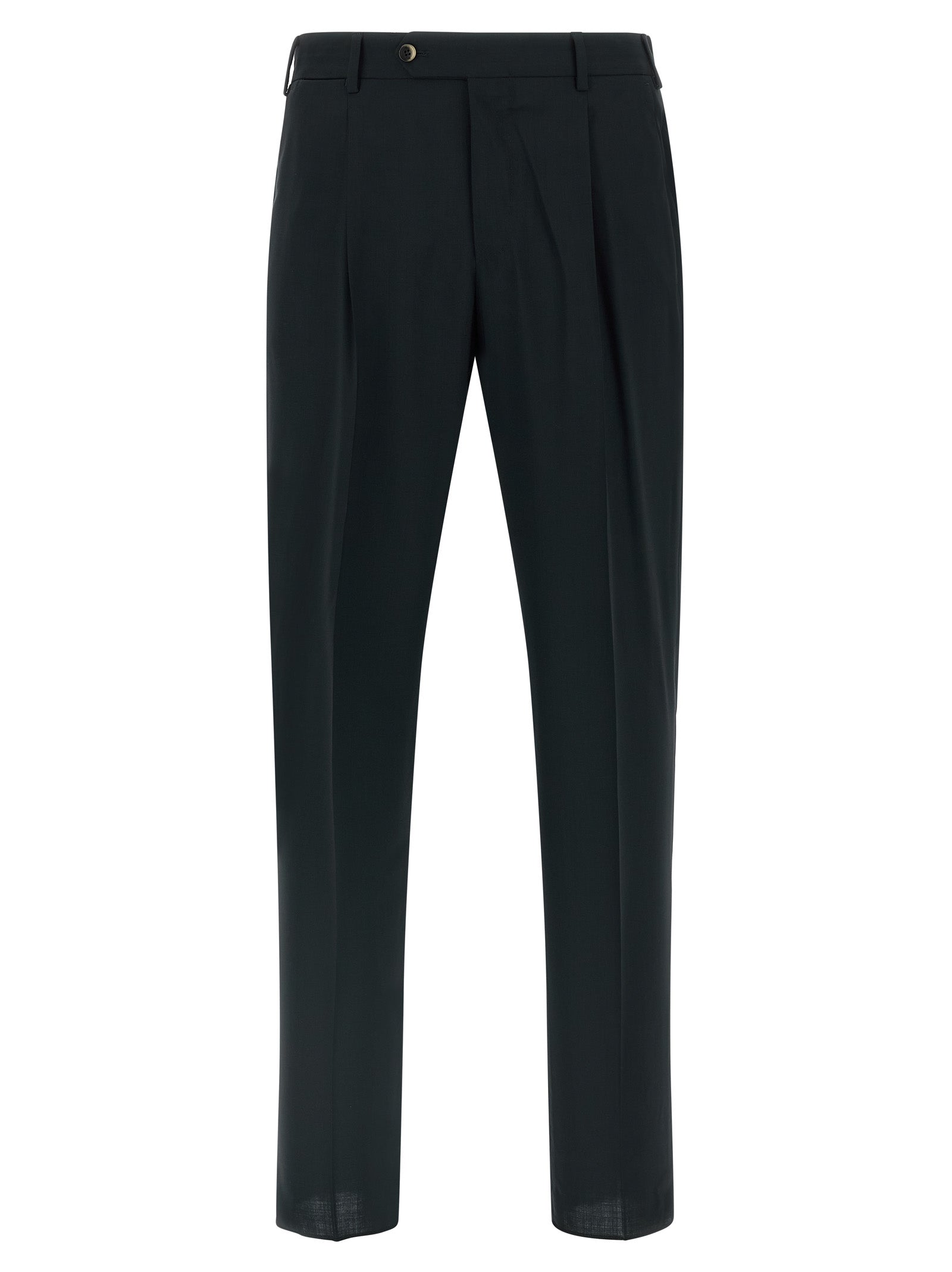 Trousers by PT Torino for men in virgin wool black features an on trend silhouette, showcasing a sophisticated tapered-leg & regular-fit with a long and for an on trend finish.