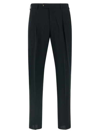 Trousers by PT Torino for men in virgin wool black features an on trend silhouette, showcasing a sophisticated tapered-leg & regular-fit with a long and for an on trend finish.