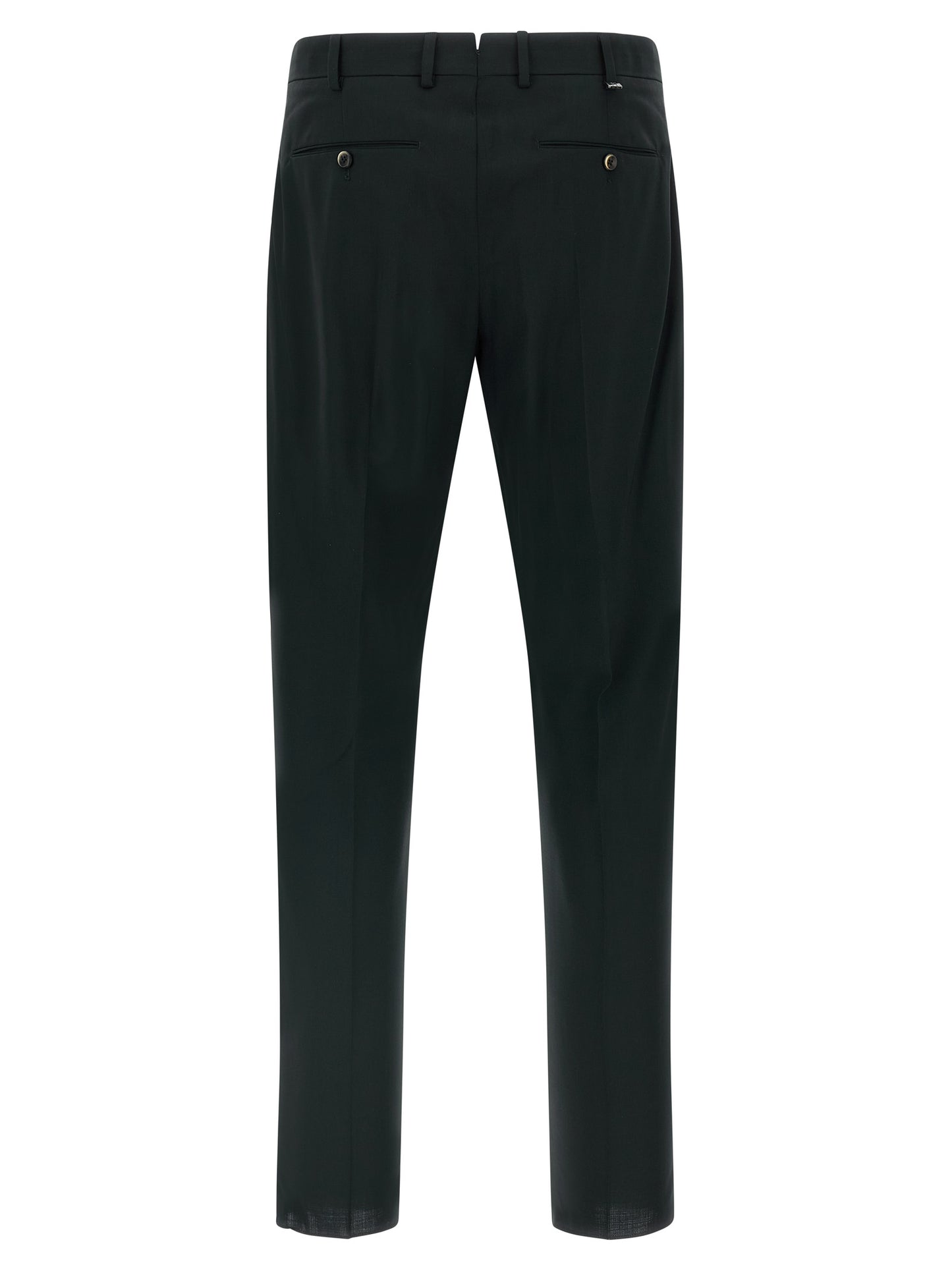 Trousers by PT Torino for men in virgin wool black features an sartorial silhouette, showcasing a precise tapered-leg & regular-fit and long with a sartorial for a refined look.