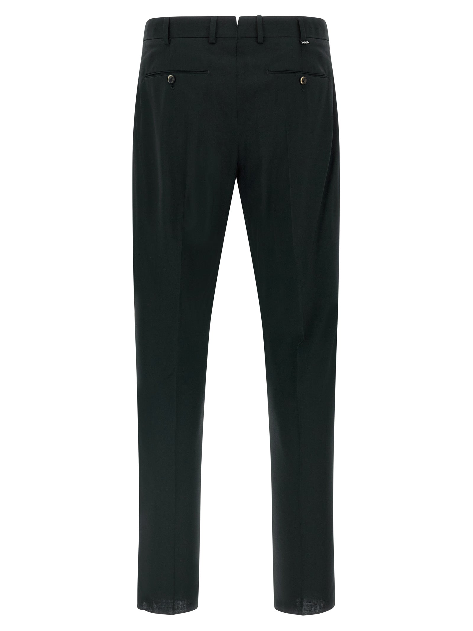 Trousers by PT Torino for men in virgin wool black features an sartorial silhouette, showcasing a precise tapered-leg & regular-fit and long with a sartorial for a refined look.