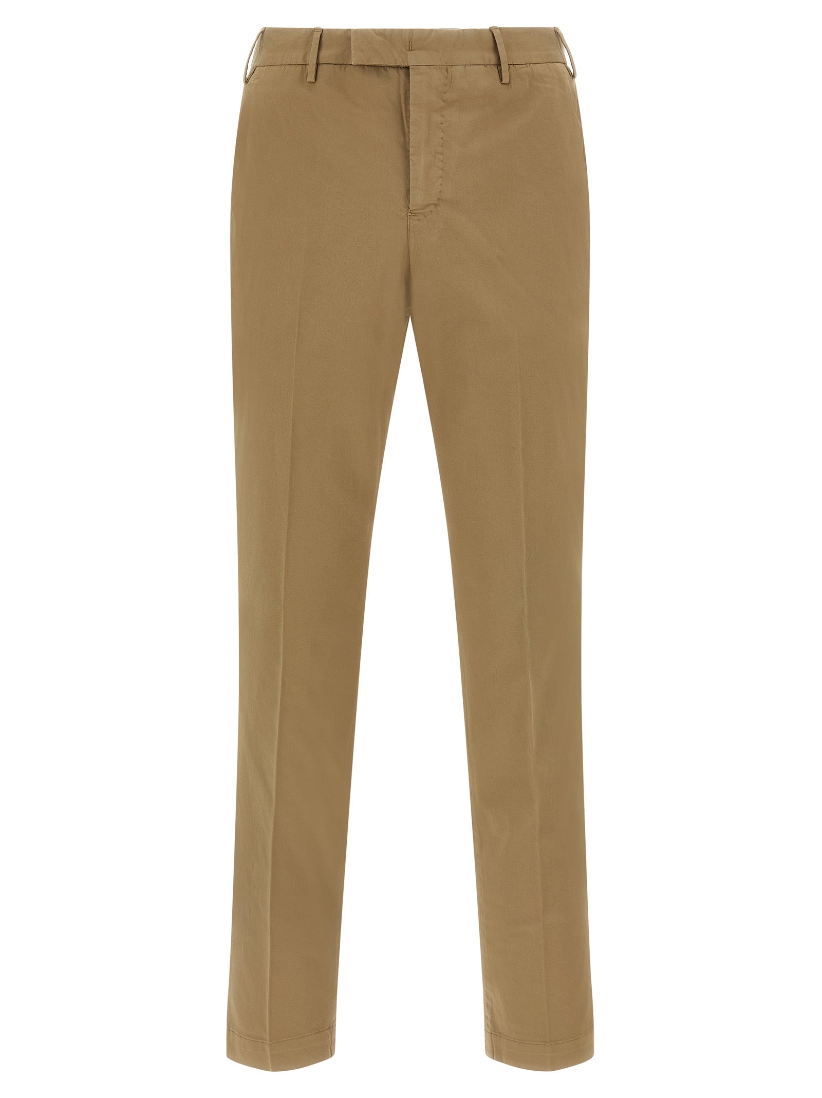 Trousers by PT Torino for men in stretch cotton brown features a artisanal silhouette, showcasing a sophisticated with a long and mid rise for a artisanal finish.