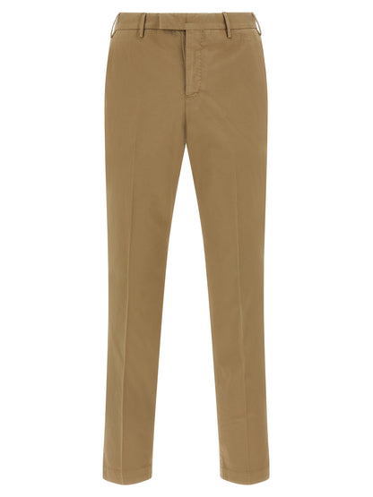 Trousers by PT Torino for men in stretch cotton brown features a artisanal silhouette, showcasing a sophisticated with a long and mid rise for a artisanal finish.
