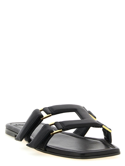 Sliders Sandals Flat Shoes by Elisabetta Franchi for women in nappa lambskin leather black features an captivating silhouette, showcasing the captivating style of the Women's Nappa Lambskin Leather Sliders Sandals Flat Shoes with its distinct and refined .