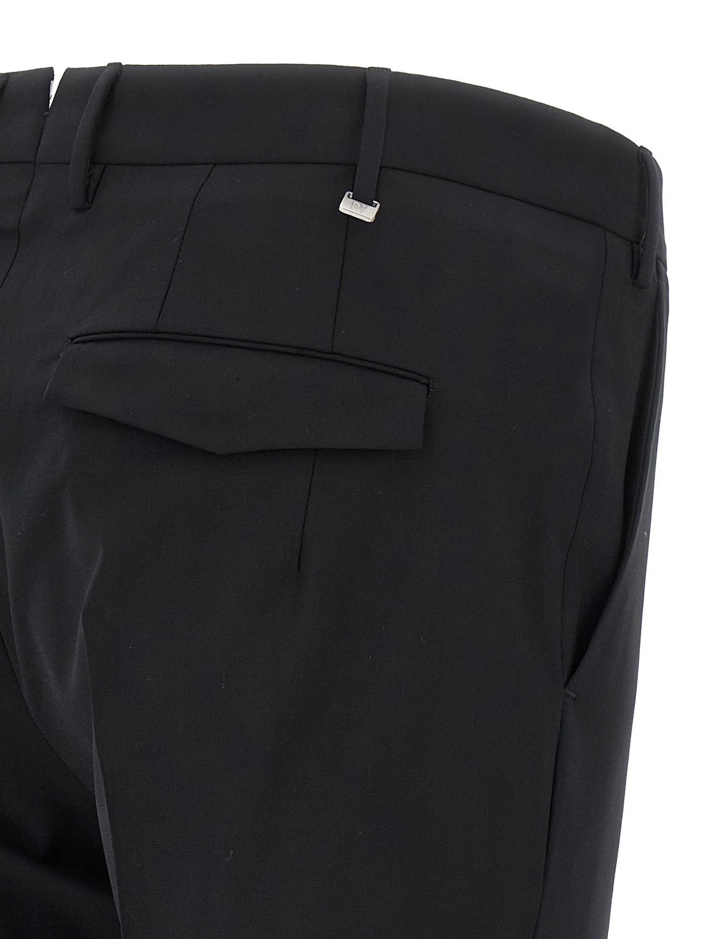 Trousers by PT Torino for men in virgin wool black presents a perennial silhouette, meticulously tailored with a cut, long finish, and an elegant mid rise.