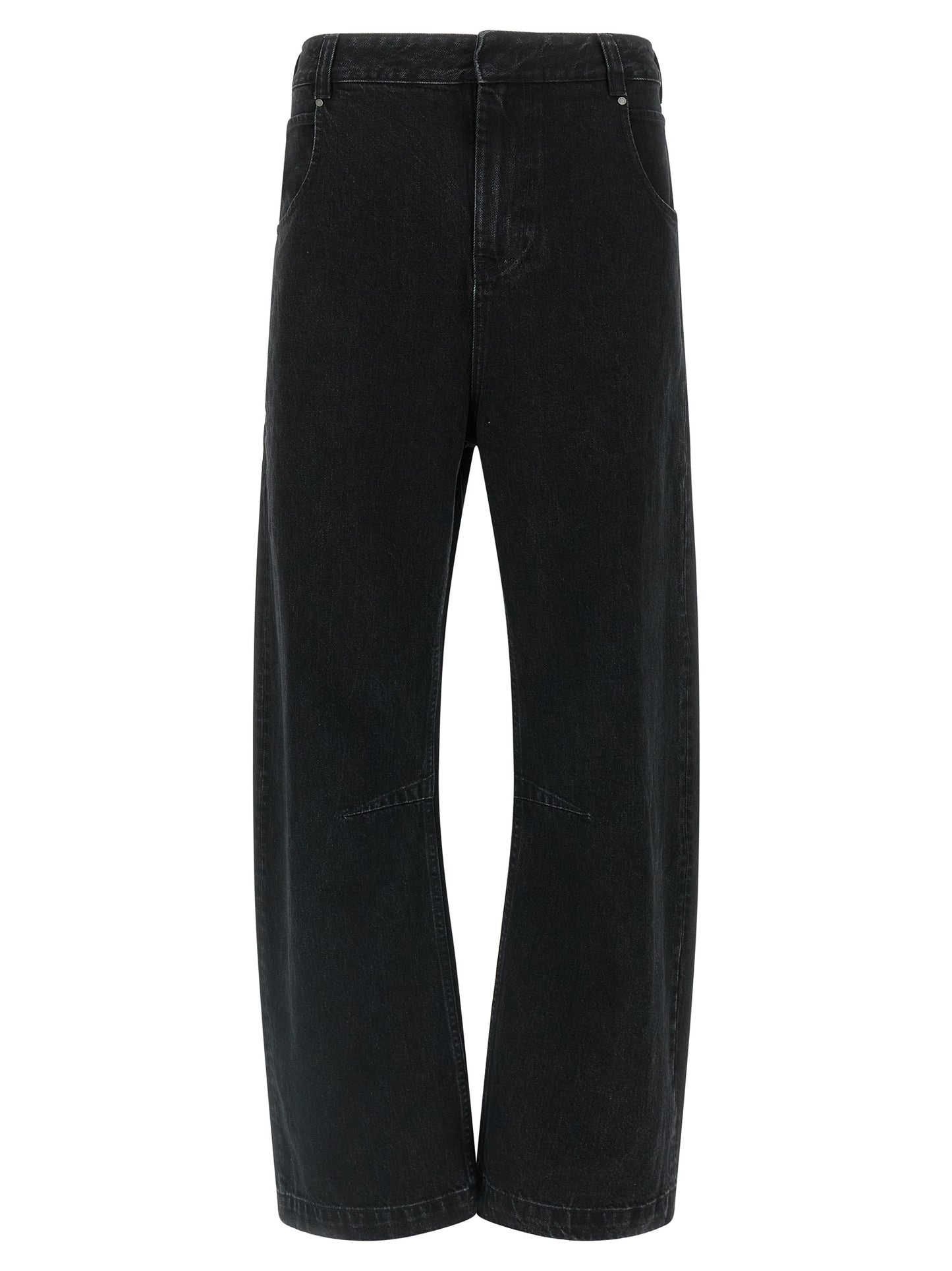 Jeans by Entire Studios for men in denim cotton black & signature features an sartorial straight-leg & wide and long with a cut for a sartorial finish.