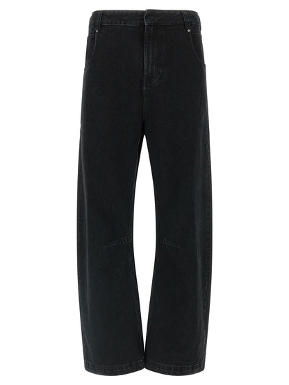 Jeans by Entire Studios for men in denim cotton black & signature features an sartorial straight-leg & wide and long with a cut for a sartorial finish.