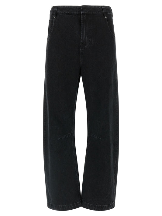 Jeans by Entire Studios for men in denim cotton black & signature features an sartorial straight-leg & wide and long with a cut for a sartorial finish.