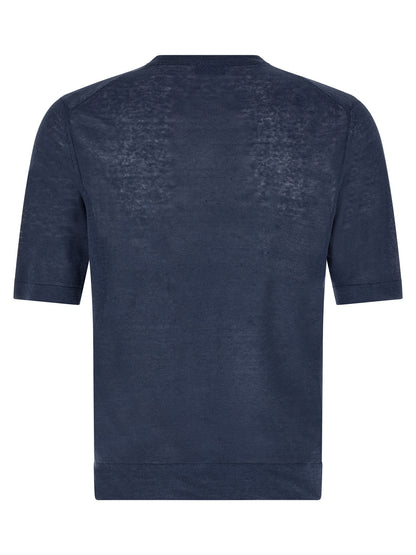 T-Shirt by Ballantyne for men in linen & cotton blue, patterned, argyle & jacquard features an on trend silhouette, perfectly showcasing a on trend and crew neckline for an elevated aesthetic.