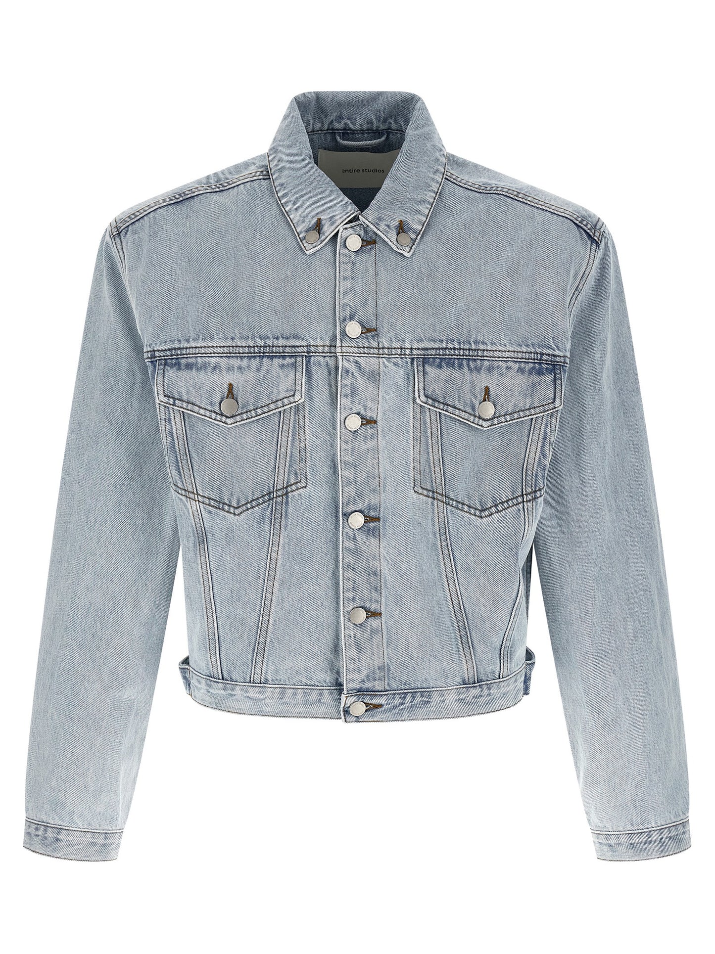 Trucker Jacket by Entire Studios for men in denim cotton light-blue presents a effortlessly chic silhouette, showcasing a sophisticated shirt-collar neckline and premium insulated for a truly effortlessly chic finish.