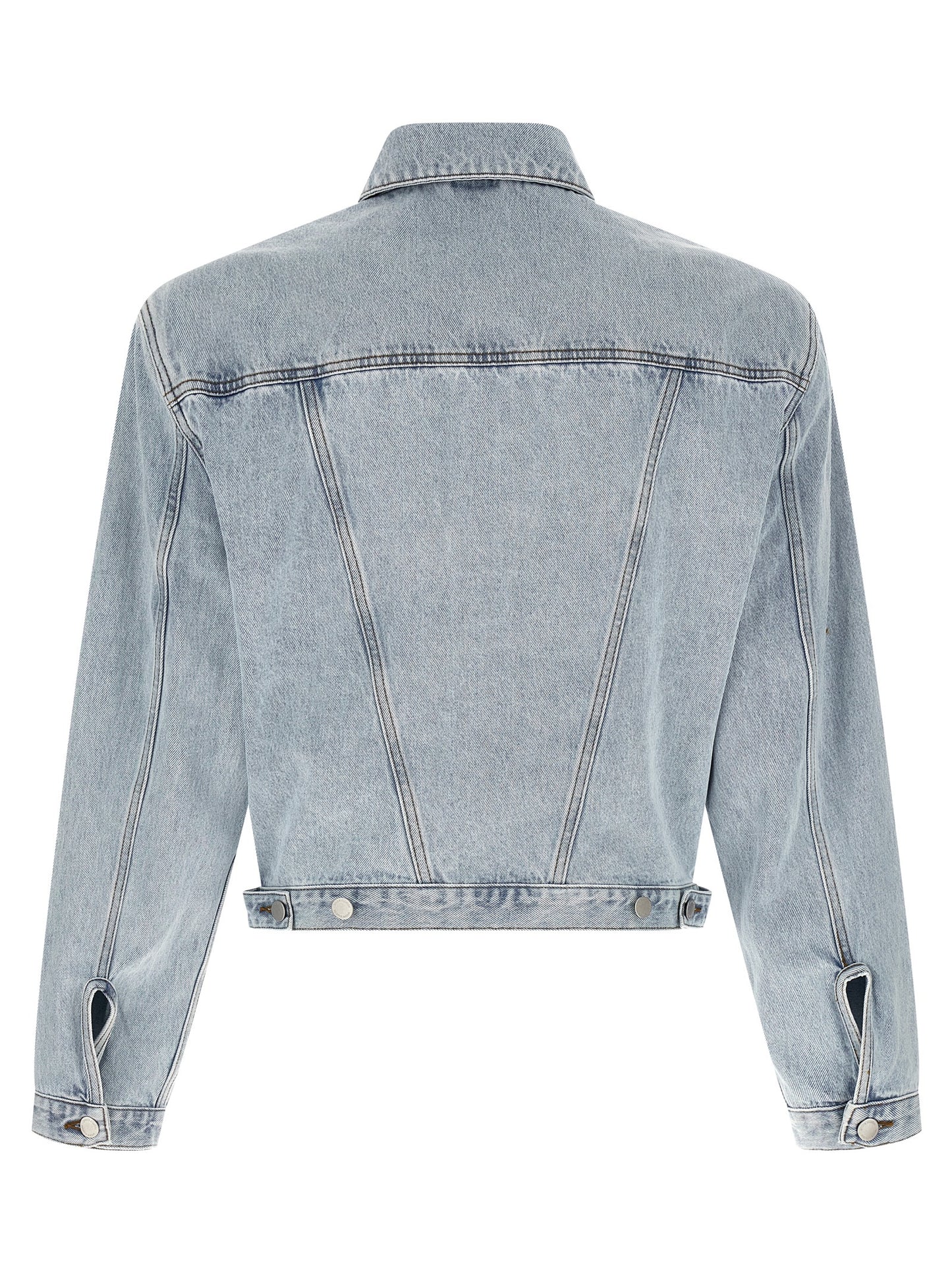 Trucker Jacket by Entire Studios for men in denim cotton light-blue features a city-ready silhouette, detailed with insulated and a city-ready shirt-collar neckline.