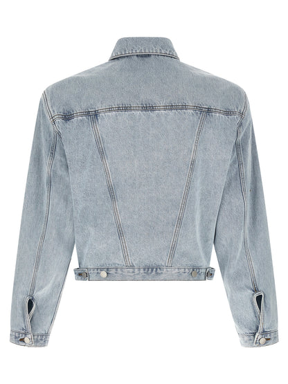 Trucker Jacket by Entire Studios for men in denim cotton light-blue features a city-ready silhouette, detailed with insulated and a city-ready shirt-collar neckline.
