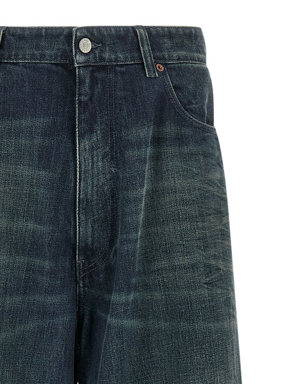 Jeans by MM6 Maison Margiela for men in denim cotton blue, white & signature features an refined tailoring silhouette, showcasing a premium straight-leg, relaxed-fit, regular-fit & wide with a and long cut for a refined tailoring look.