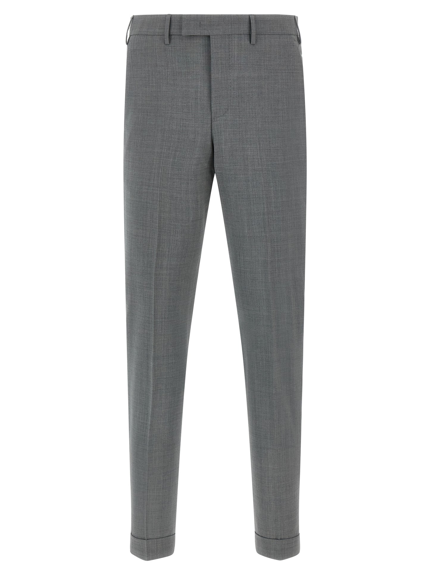 Trousers by PT Torino for men in virgin wool gray features a tailored silhouette with a tailored , defined by its long and a sophisticated mid rise.