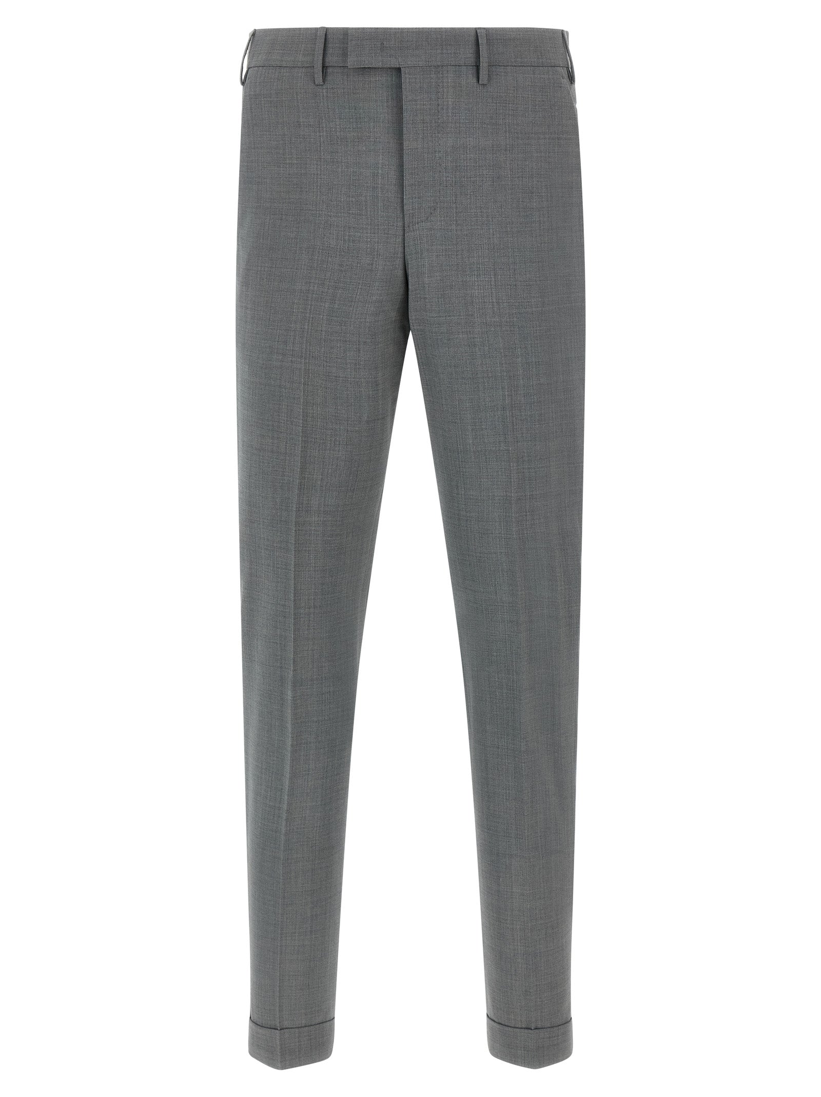 Trousers by PT Torino for men in virgin wool gray features a tailored silhouette with a tailored , defined by its long and a sophisticated mid rise.