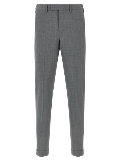 Trousers by PT Torino for men in virgin wool gray features a tailored silhouette with a tailored , defined by its long and a sophisticated mid rise.