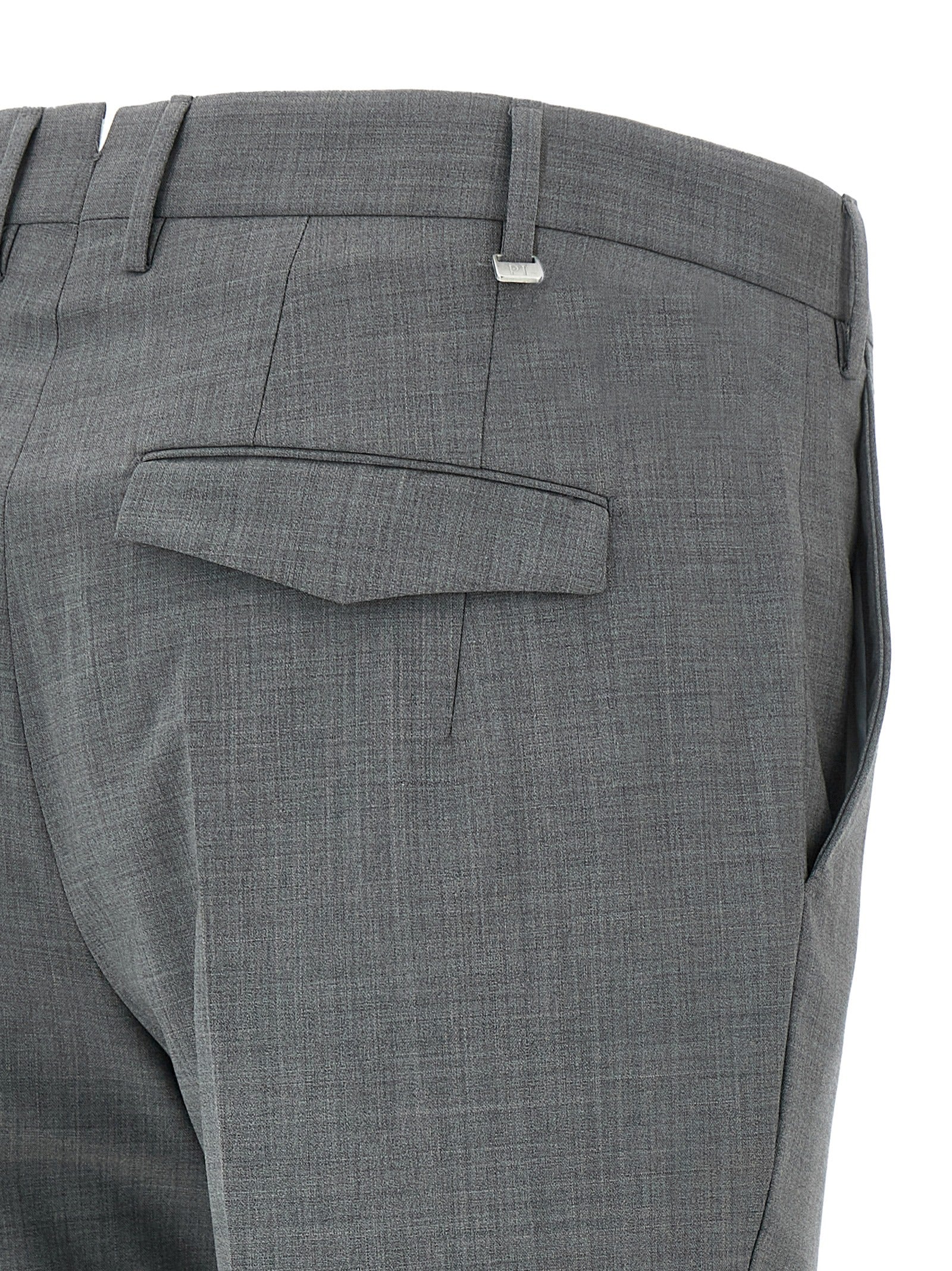 Trousers by PT Torino for men in virgin wool gray features an sartorial silhouette, showcasing a precise and long with a sartorial mid rise for a refined look.