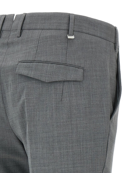 Trousers by PT Torino for men in virgin wool gray features an sartorial silhouette, showcasing a precise and long with a sartorial mid rise for a refined look.