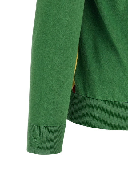 Cardigan by Ballantyne for men in plush cotton & cashmere bicolour, green, patterned, argyle & jacquard presents a textural silhouette, artfully finished with a textural and for a sophisticated, textural look.