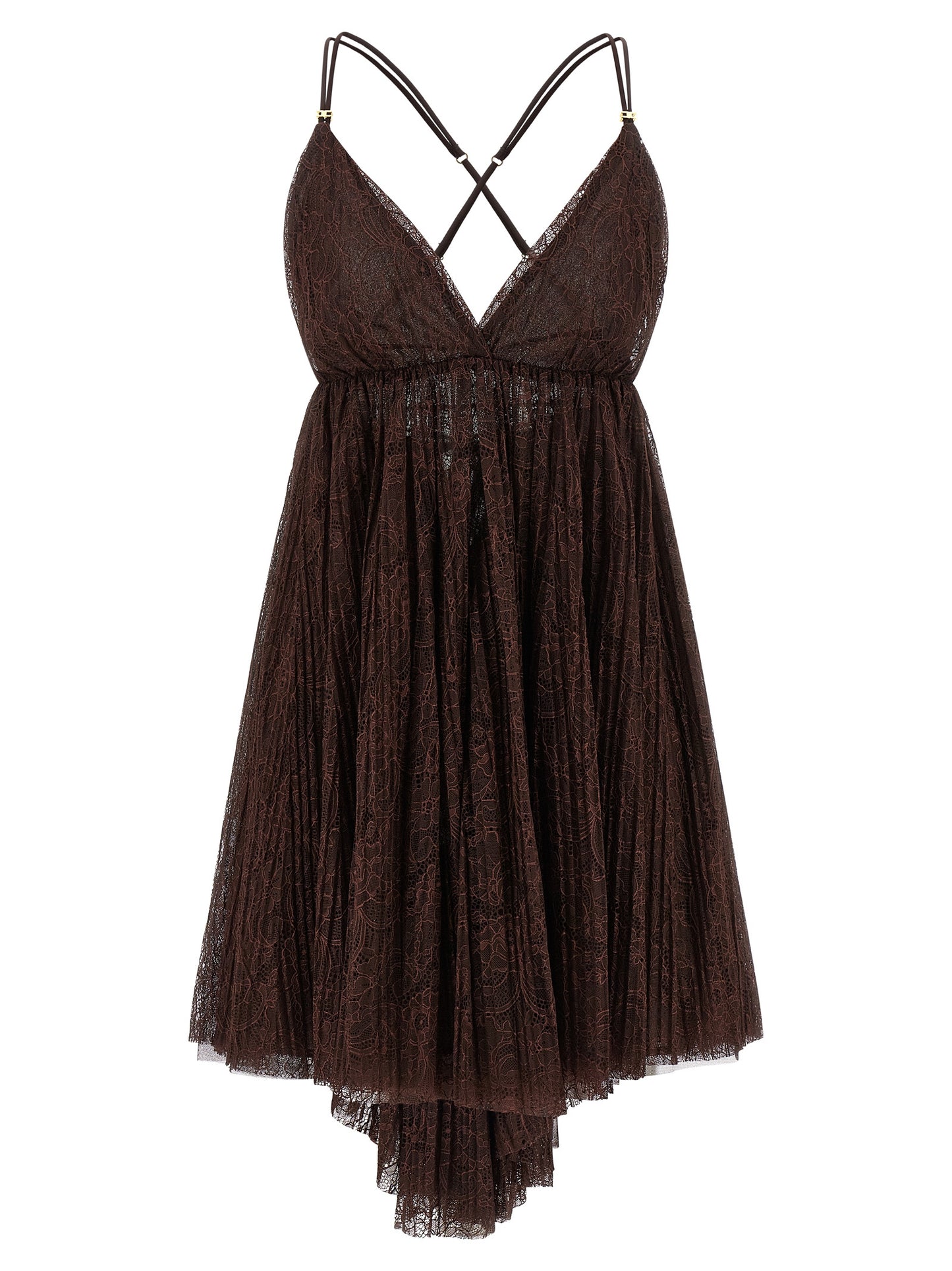 Dress by Elisabetta Franchi for women in polyamide brown, gold & floral features an cute silhouette, detailed with a and that elegantly flows into a cute short mini.