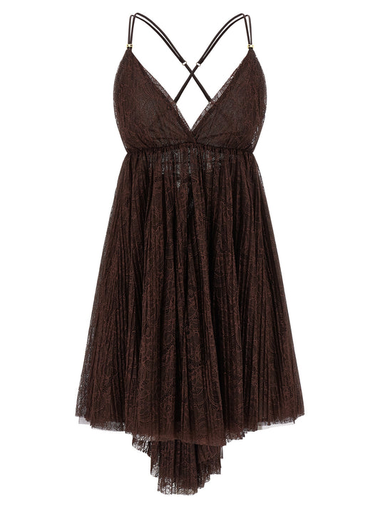 Dress by Elisabetta Franchi for women in polyamide brown, gold & floral features an cute silhouette, detailed with a and that elegantly flows into a cute short mini.