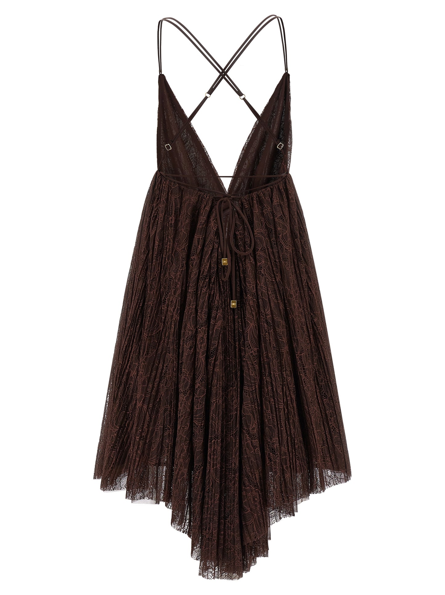 Dress by Elisabetta Franchi for women in polyamide brown, gold & floral presents a sinuous silhouette, showcasing a sophisticated and detailed with a sinuous short mini for a refined finish.