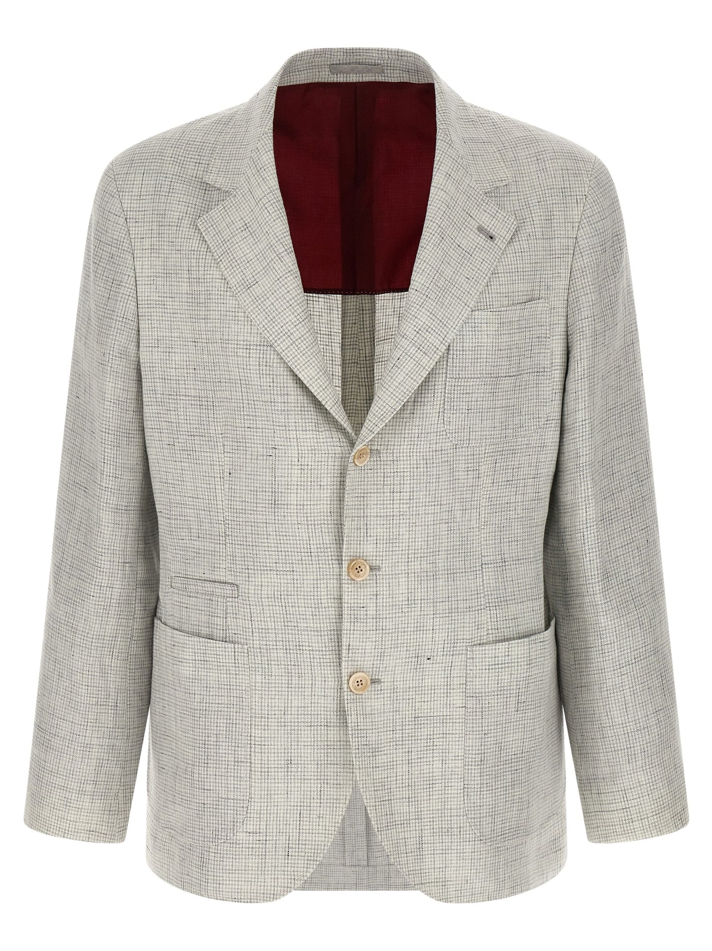 Blazer by Brunello Cucinelli for men in cupro & linen beige & patterned features an stylish silhouette, showcasing a sophisticated split neckline and stylish for a truly stylish finish.