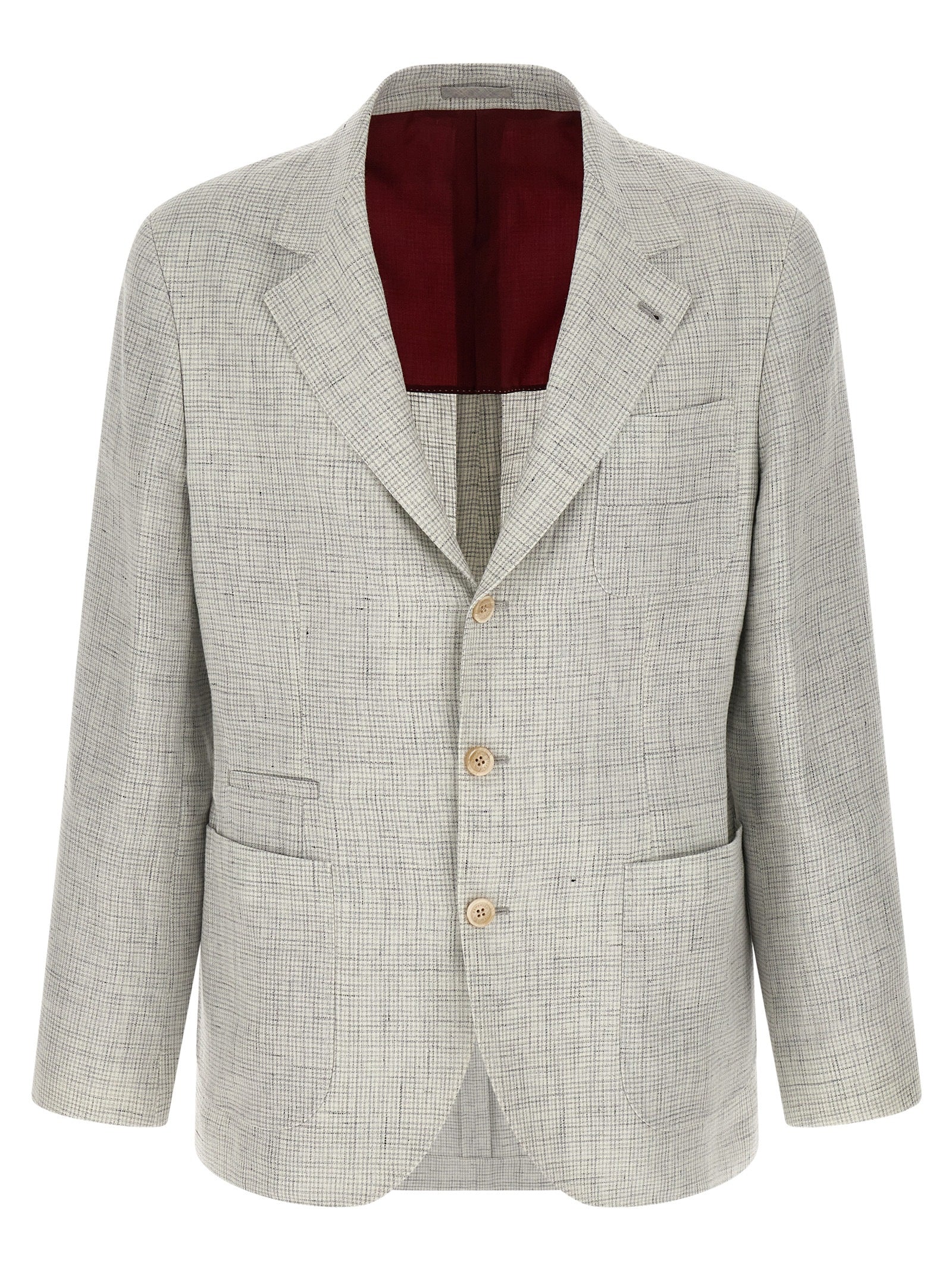 Blazer by Brunello Cucinelli for men in cupro & linen beige & patterned features an stylish silhouette, showcasing a sophisticated split neckline and stylish for a truly stylish finish.
