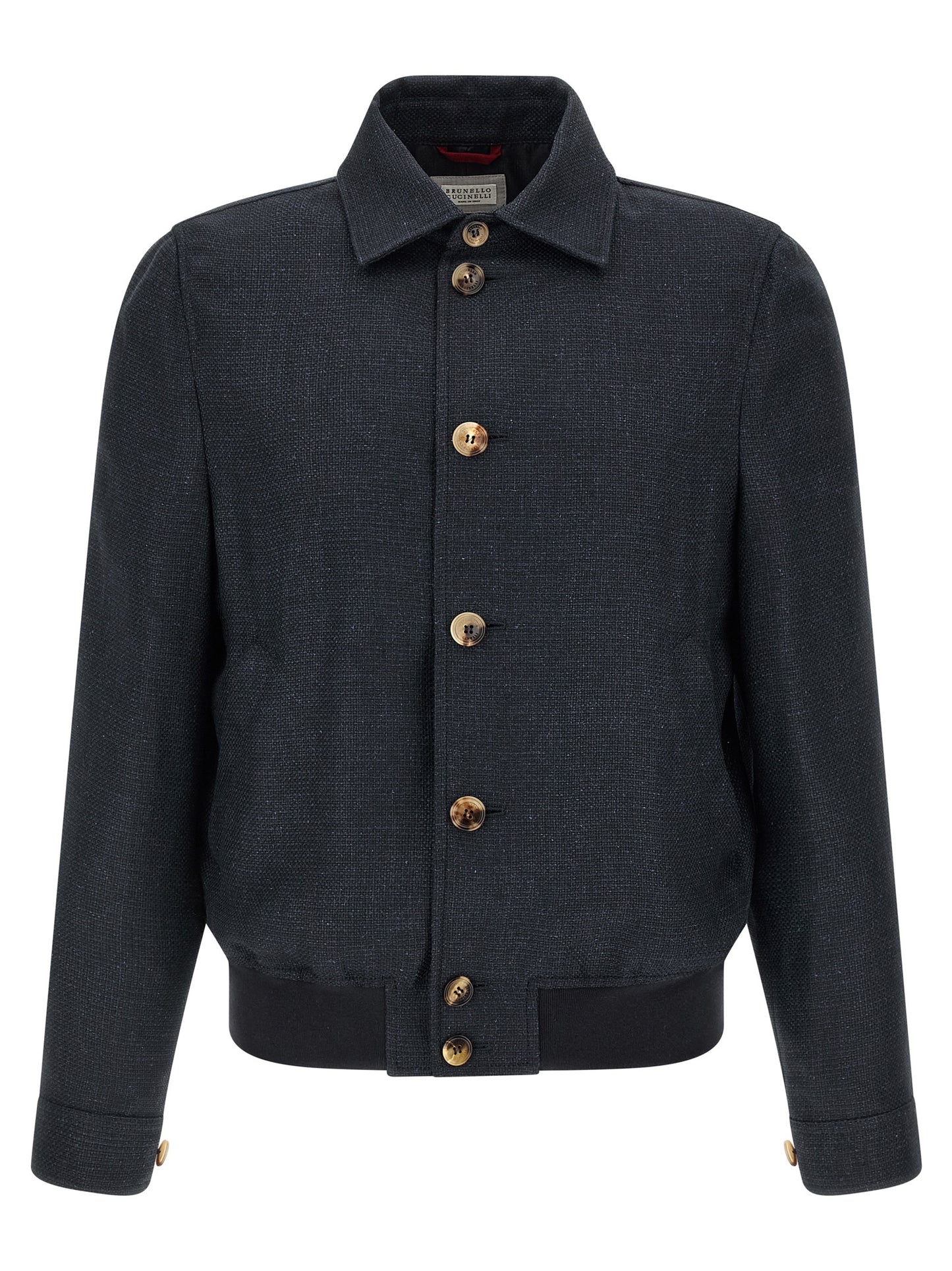 Brunello Cucinelli Men's Biker Cupro Linen Wool Jacket - Blue Natural Patterned