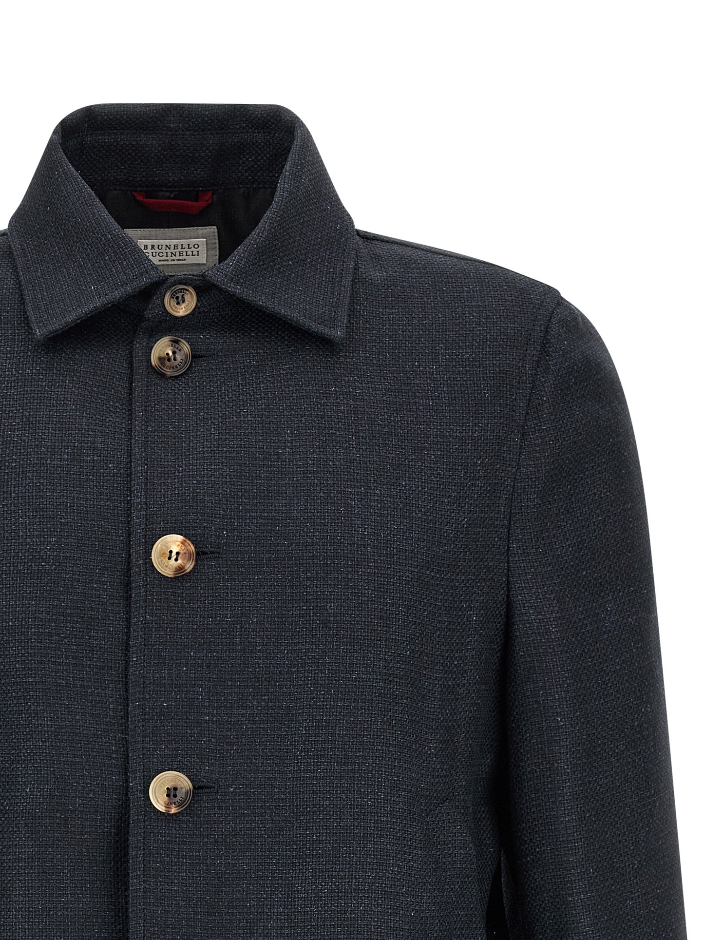 Brunello Cucinelli Men's Biker Cupro Linen Wool Jacket - Blue Natural Patterned