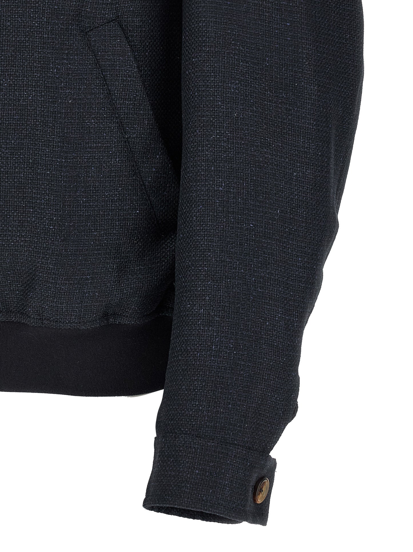 Brunello Cucinelli Men's Biker Cupro Linen Wool Jacket - Blue Natural Patterned