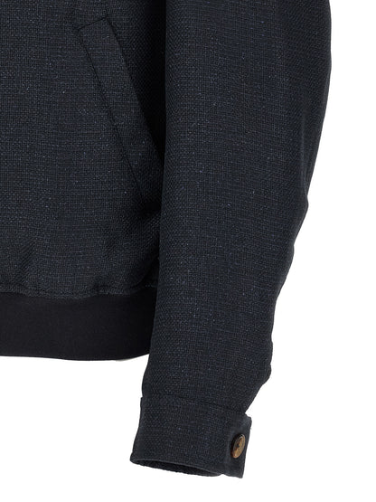 Brunello Cucinelli Men's Biker Cupro Linen Wool Jacket - Blue Natural Patterned