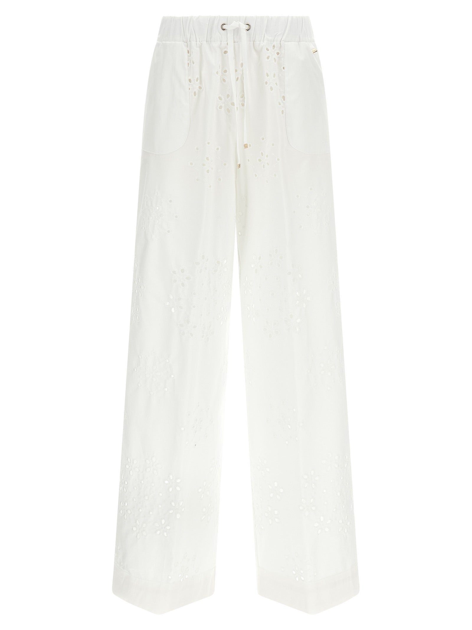 Casual Pants by Herno for women in cotton polyester white & patterned features a polished silhouette with a polished straight-leg & wide, reaching a polished long and finished with a polished .