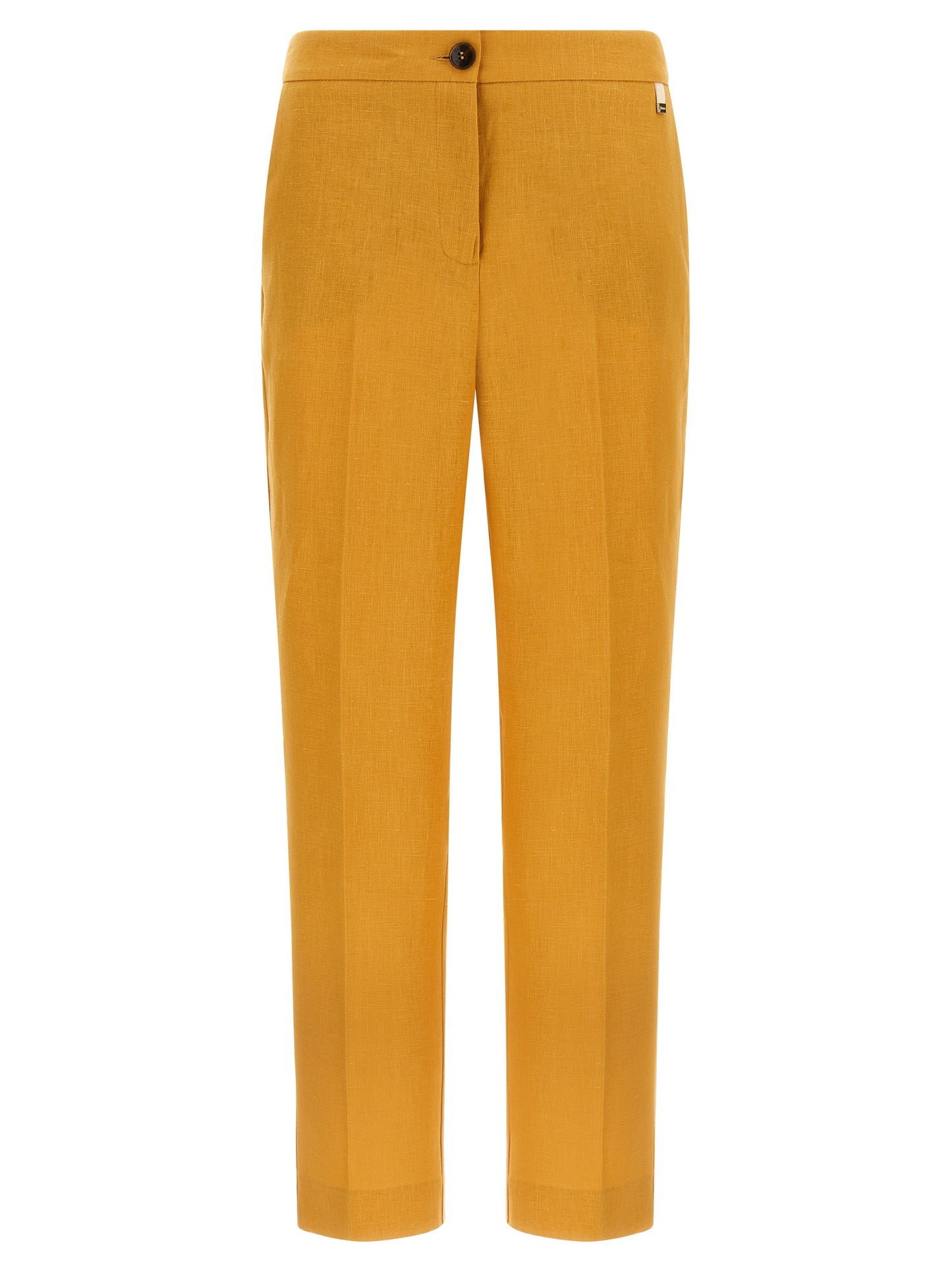 Trousers by Herno for women in linen orange presents a smart silhouette, meticulously detailed with a smart straight-leg, a smart long, and a smart .