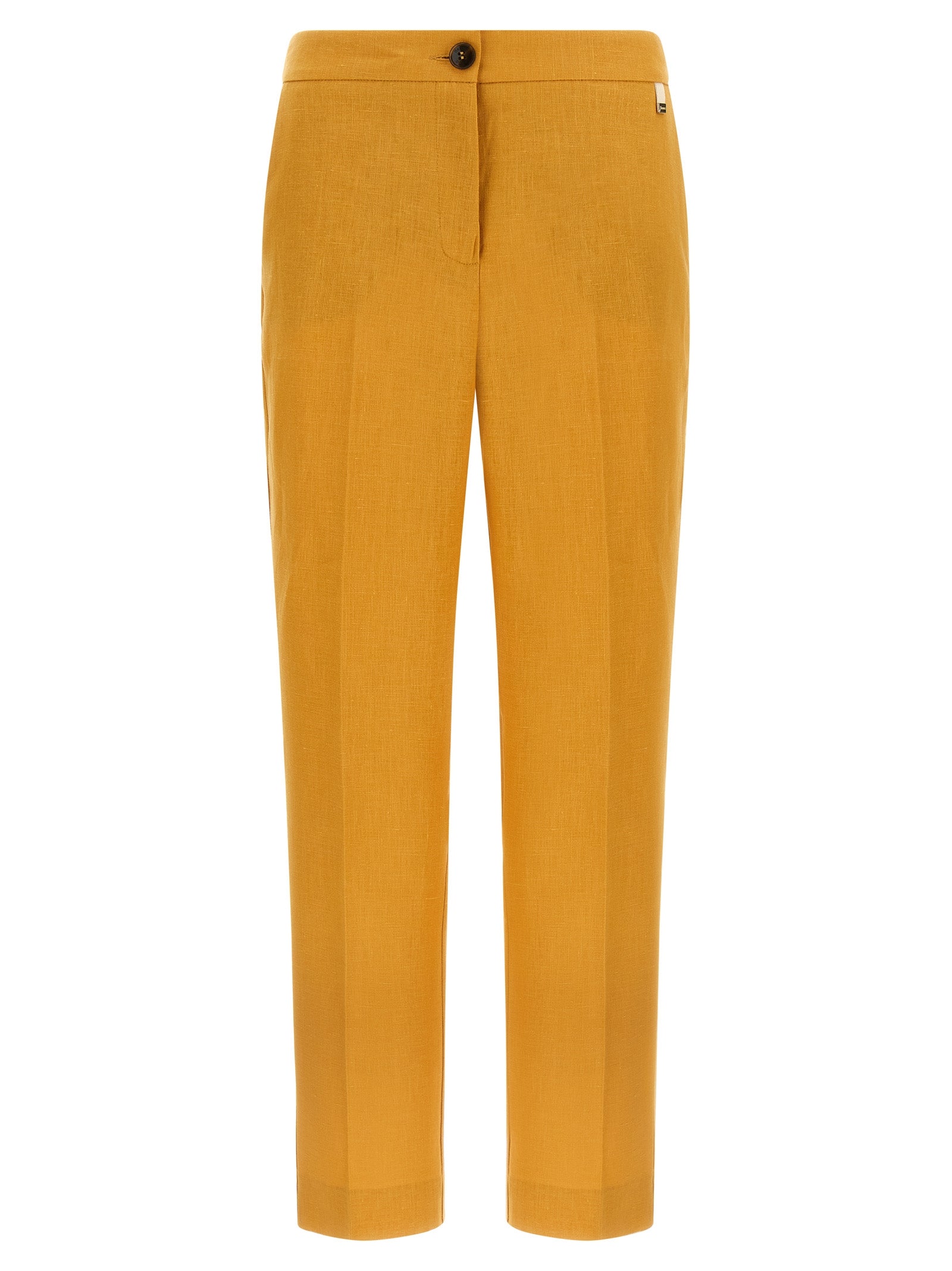 Trousers by Herno for women in linen orange presents a smart silhouette, meticulously detailed with a smart straight-leg, a smart long, and a smart .