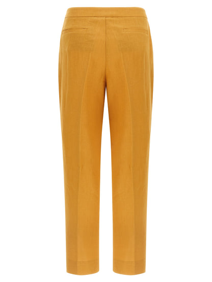 Trousers by Herno for women in linen orange features a artisanal silhouette, showcasing a sophisticated straight-leg with a long and for a artisanal finish.