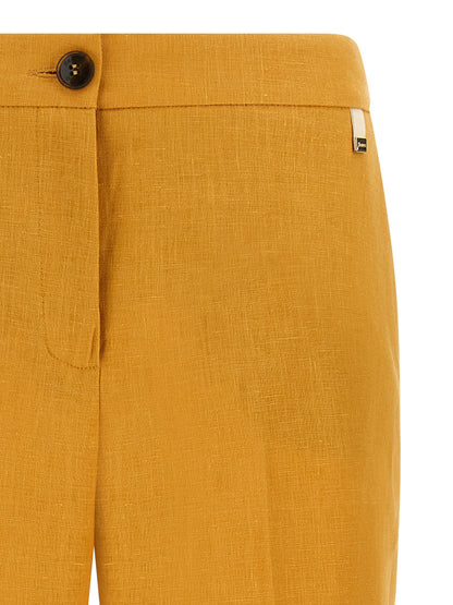 Trousers by Herno for women in linen orange presents a perennial silhouette, meticulously tailored with a straight-leg cut, long finish, and an elegant .