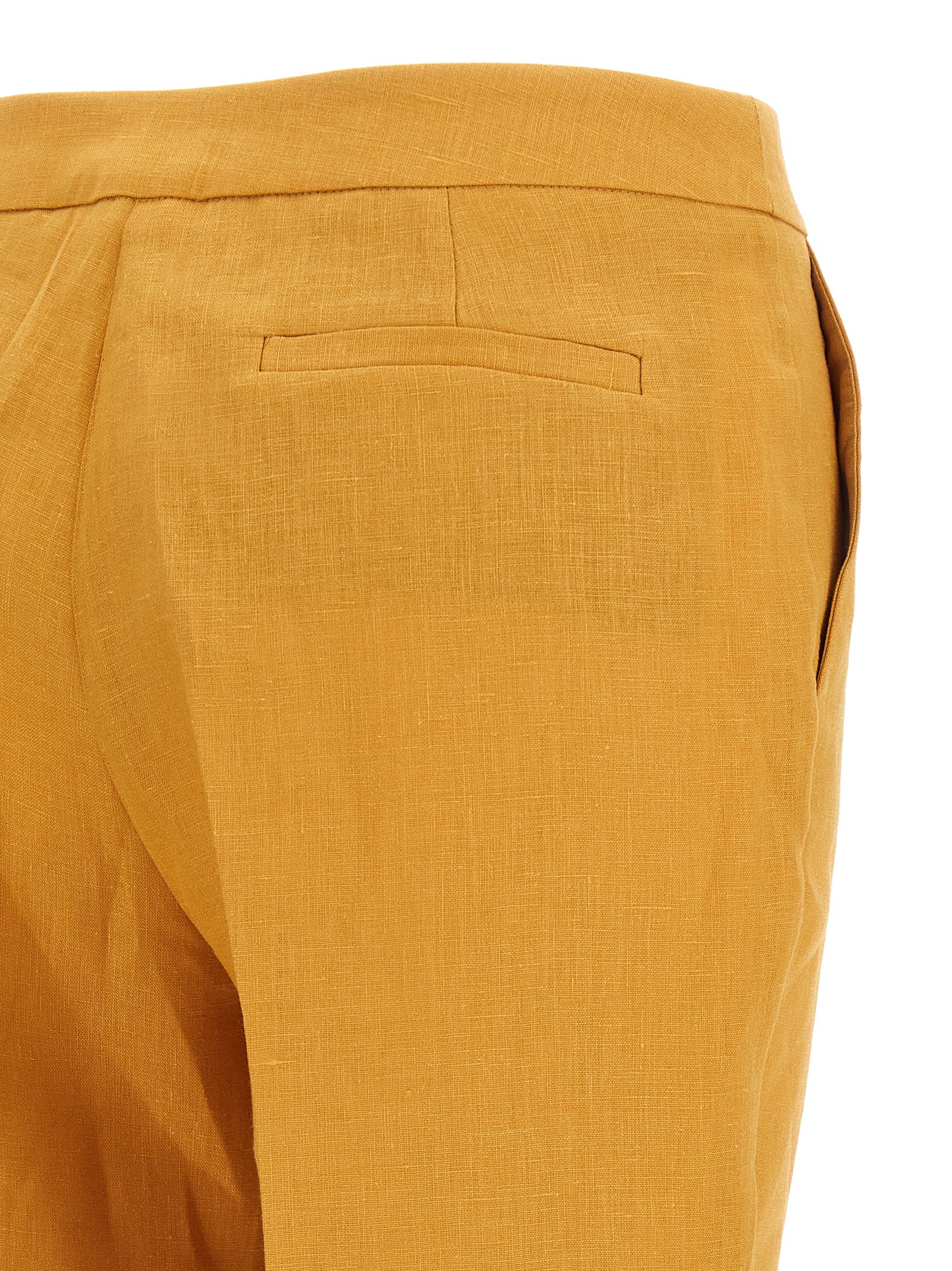 Trousers by Herno for women in linen orange features a tailored silhouette with a tailored straight-leg, defined by its long and a sophisticated .