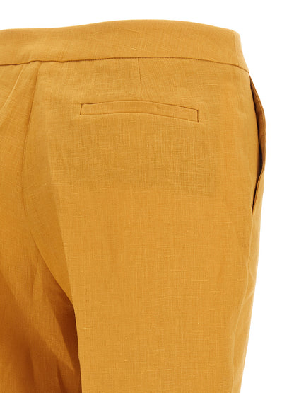 Trousers by Herno for women in linen orange features a tailored silhouette with a tailored straight-leg, defined by its long and a sophisticated .